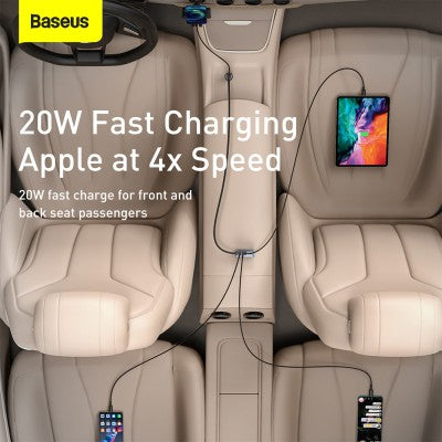 Baseus Share Together PPS Multi-port Fast Charging Car Charger with Extension Cord 120W 2USB + 2 USB-C