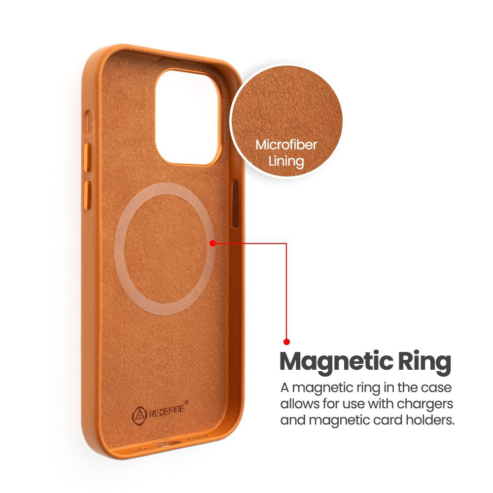 Metal Camera Lens PU Leather Case with Magsafe for iPhone 14 Pro