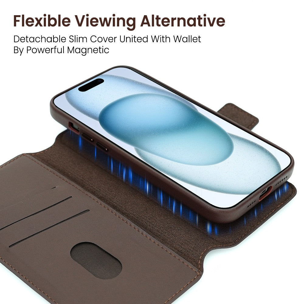 Folio Urbain Leather Detachable Wallet Magnetic Case for iPhone 15 Plus