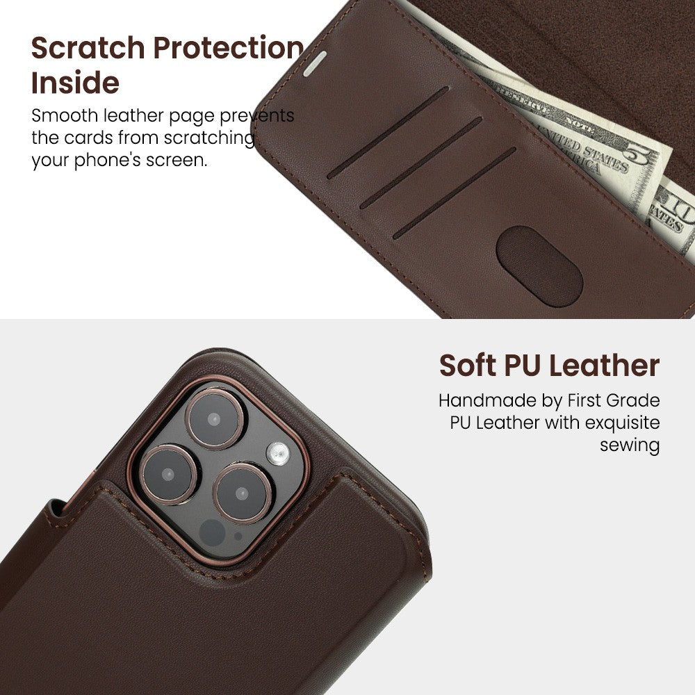 Folio Urbain Leather Detachable Wallet Magnetic Case for iPhone 15