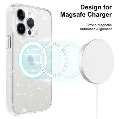 Glitter Shockproof Transparent Magsafe Cover Case for iPhone 15