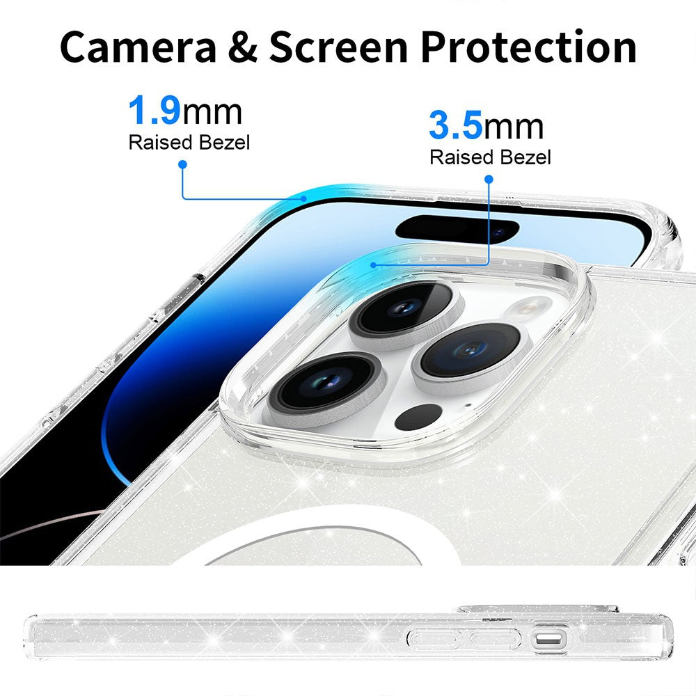 Glitter Shockproof Transparent Magsafe Cover Case for iPhone 15
